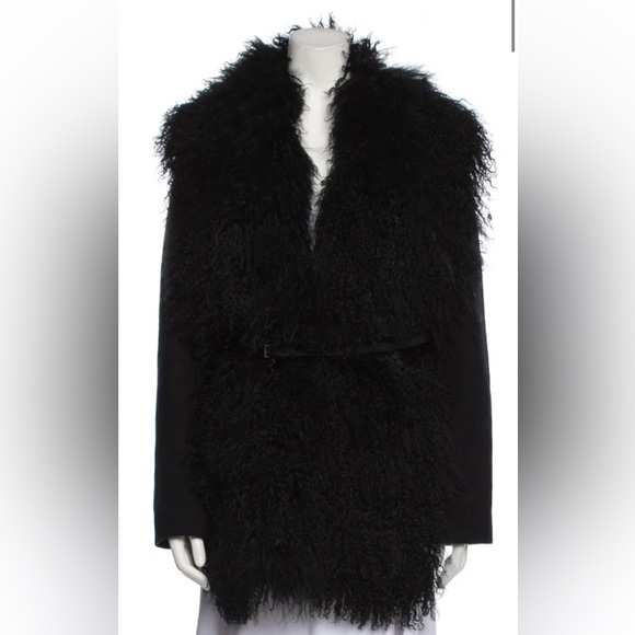 Maison Margiela Goat Fur trim and wool coat with leather wrap belt - Picture 5 of 6